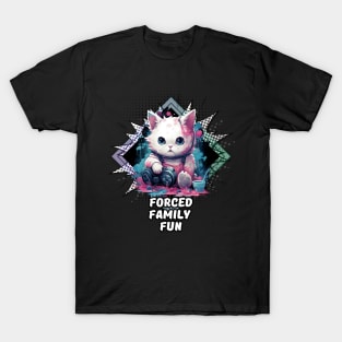 Forced Family Fun - Cat Gamer Gaming - Winter Holiday T-Shirt